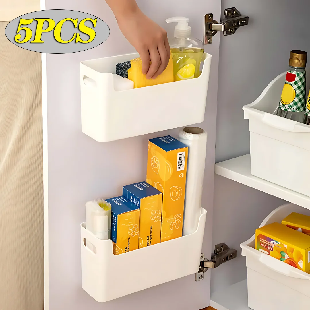 5-Pack No-Drill Cabinet Door Storage Baskets | Wall Organiser