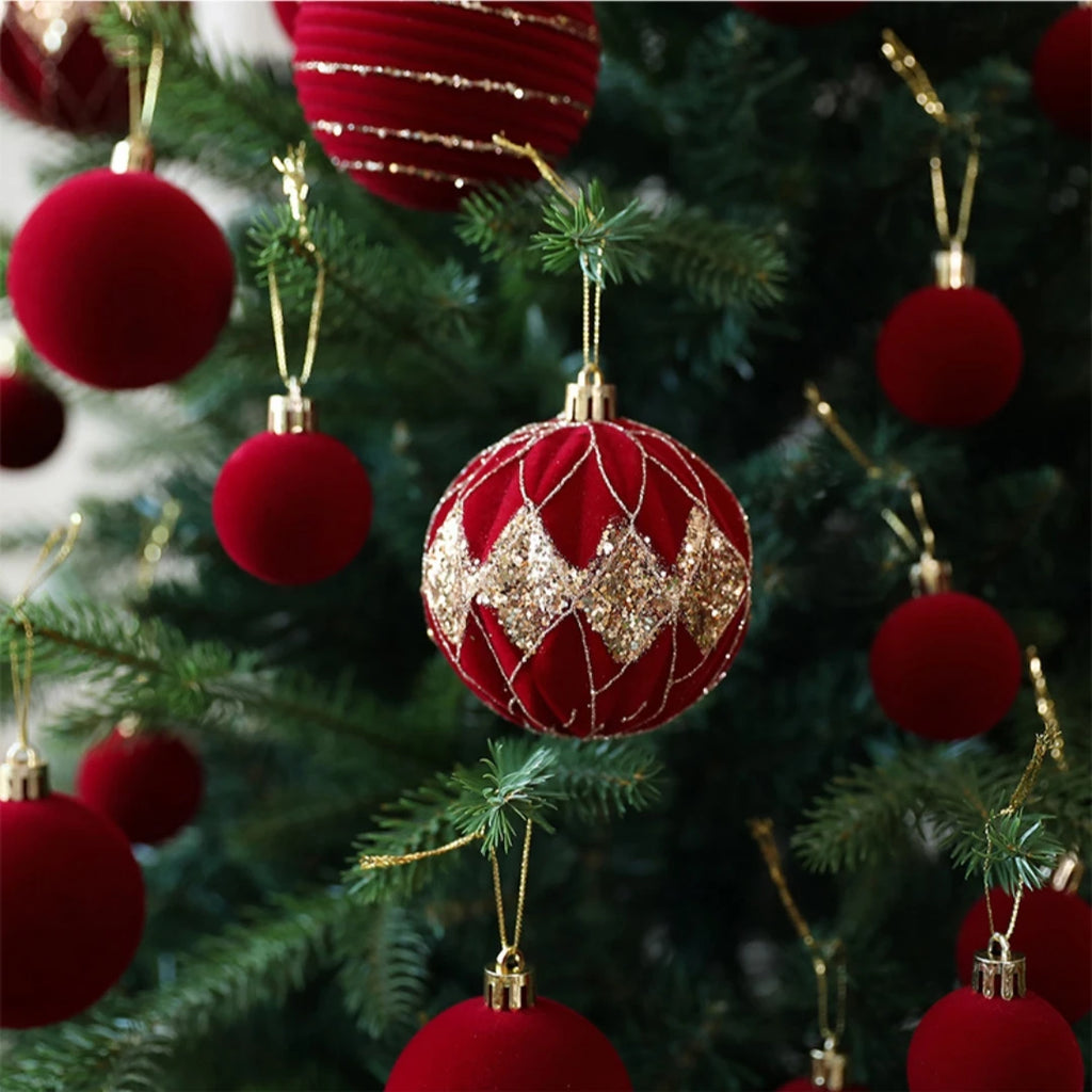 36Pcs red painted velvet Christmas ball ornaments Christmas tree baubles Christmas decorations Home party decorations Oasis Select