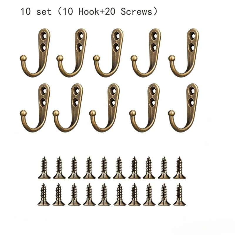 10/20/50 Set Heavy Duty Alloy Wall Hooks with Screws, Metal Coat Hook for Garden Garage Storage, Wall Mounted for Tools Hangers Oasis Select 10 set bronze