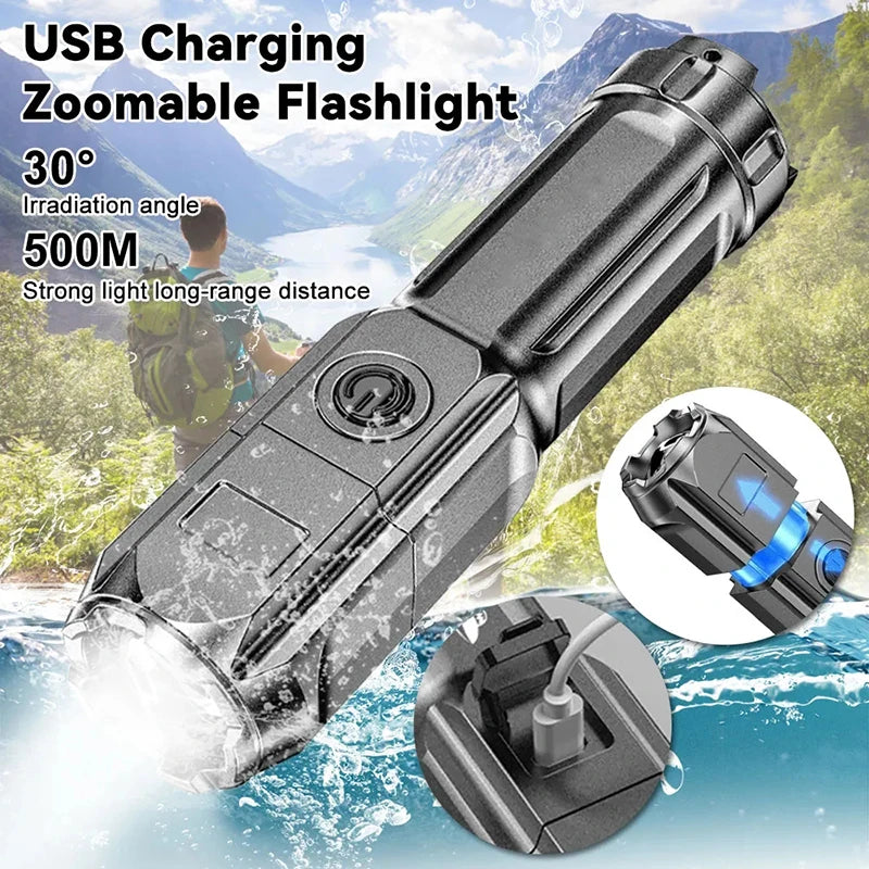 KDULIT Rechargeable LED Flashlight – Zoomable 3-Mode Torch