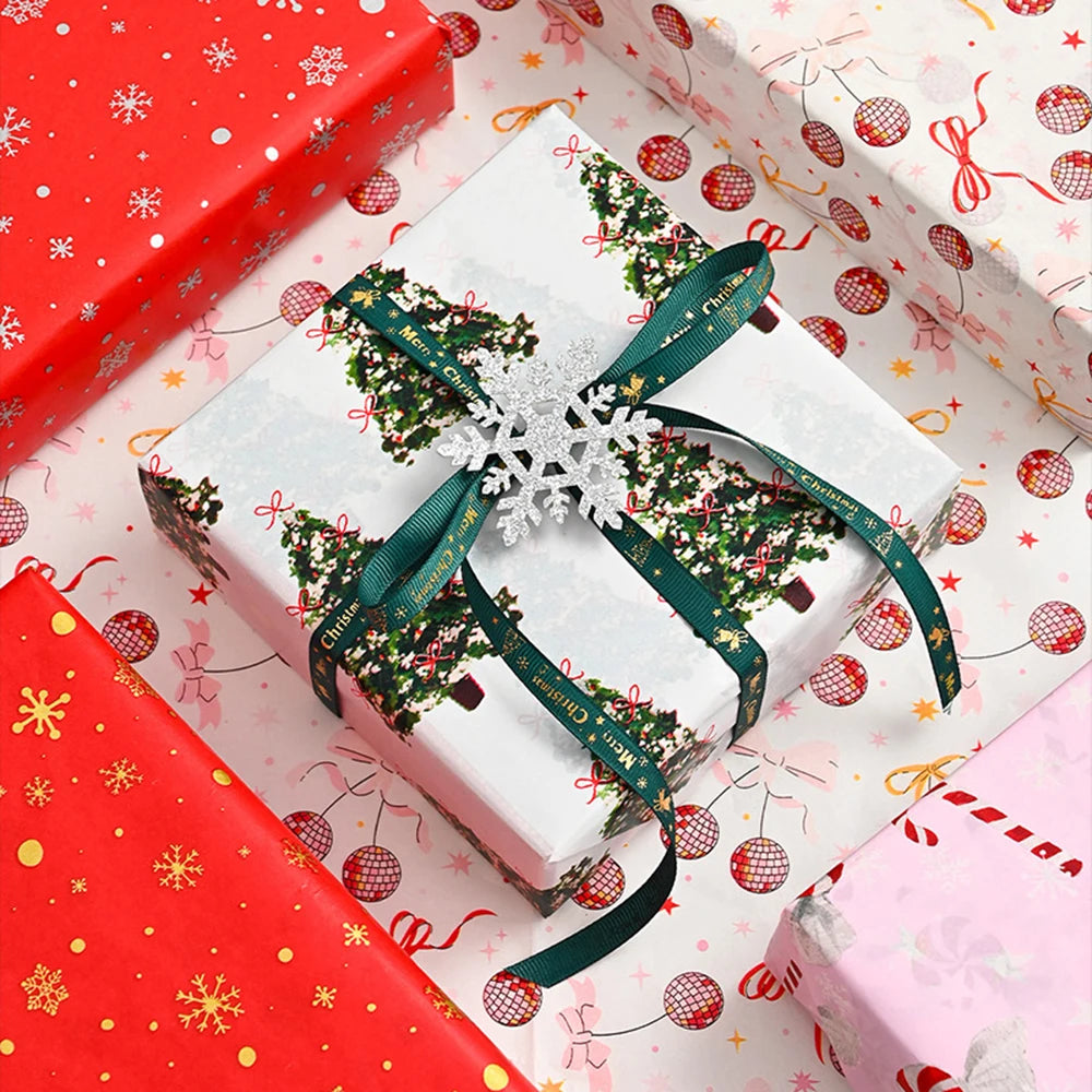 10pcs Christmas Tree Bowknot Print Tissue Paper New Year Gift Box Filling Flowers Wrapping Papers Festival Craft Packaging Paper Oasis Select