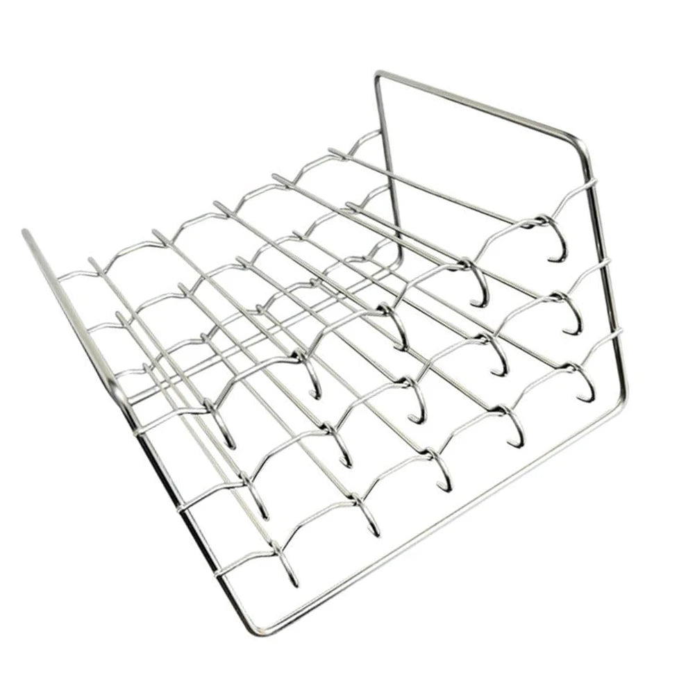 Stainless Steel Vertical Skewer Stand For Air Fryer BBQ Grill Rack Multi Pin Holder Kitchen Cooking Accessories Silver Oasis Select 15