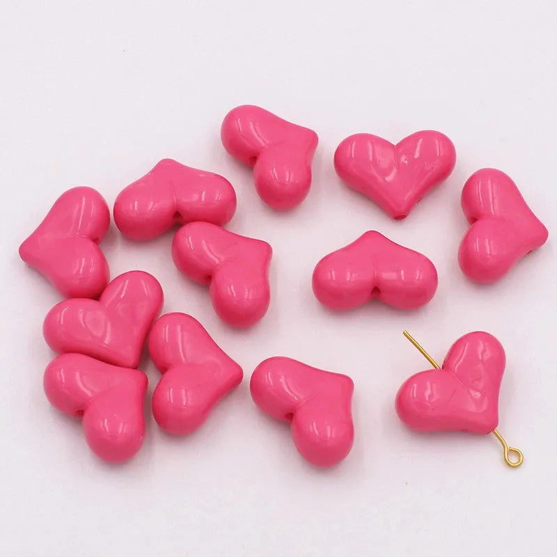 20pcs 16x22mm Acrylic Heart Shape Spacer Beads with 2mm Hole for Keychain Earrings Necklace Jewelry Pens Making Craft DIY Oasis Select Rose red