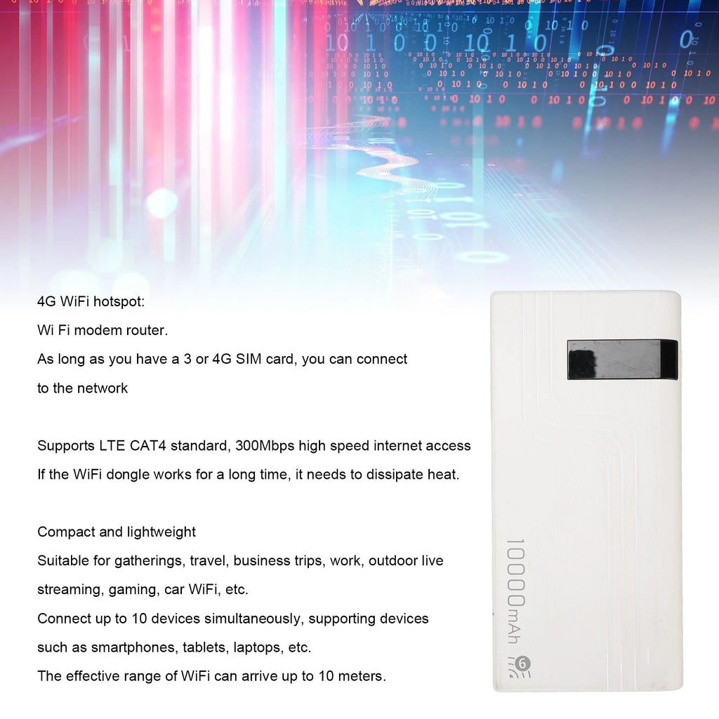 4G LTE Mobile Hotspot Router Unlocked 300Mbps Wireless SIM Card Slot Mobile Router Built in 10000MAh Battery WiFi Hotspot Device Oasis Select