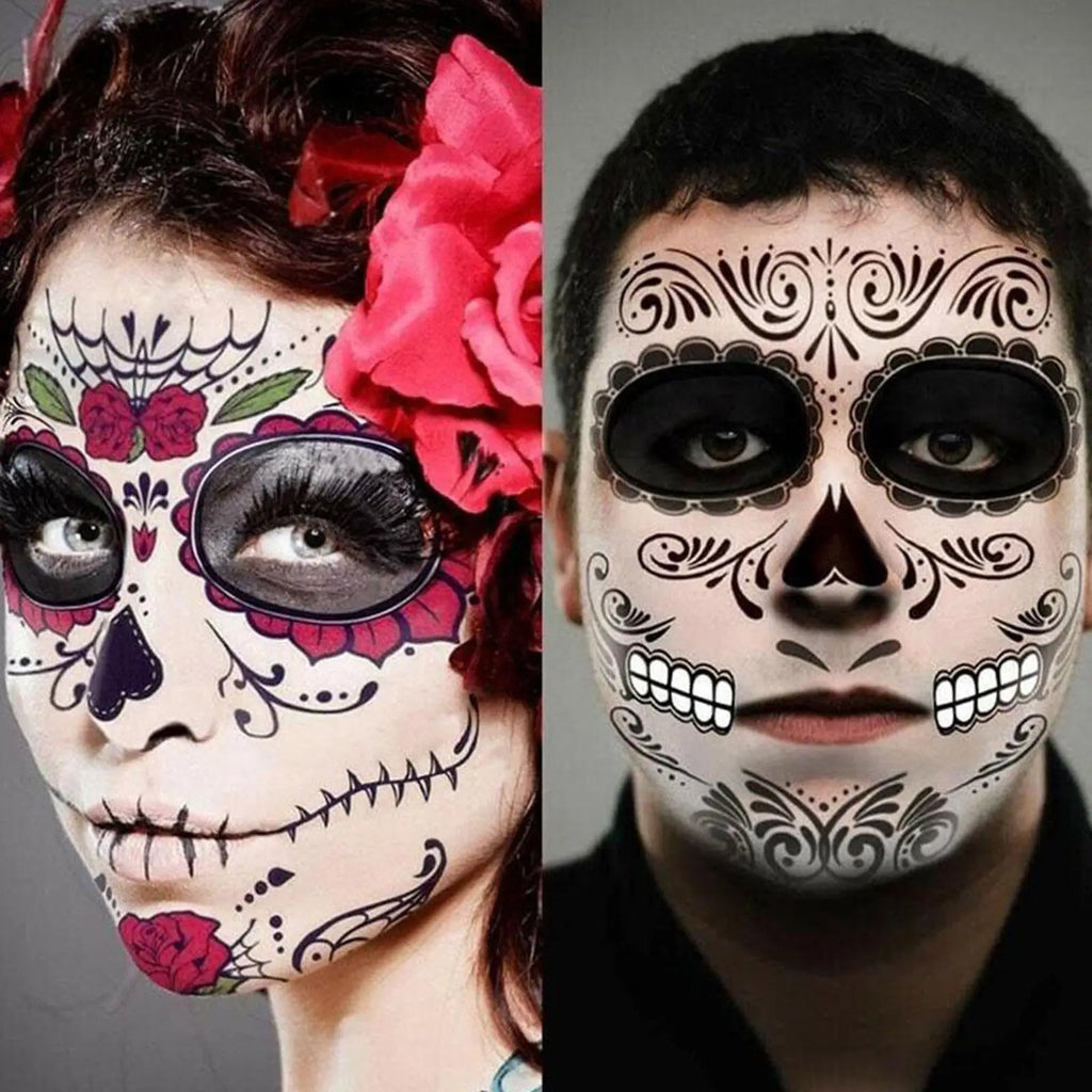Halloween Skull Face Temporary Tattoo Stickers – Day of Dead Temporary Face Tattoo Oasis Select