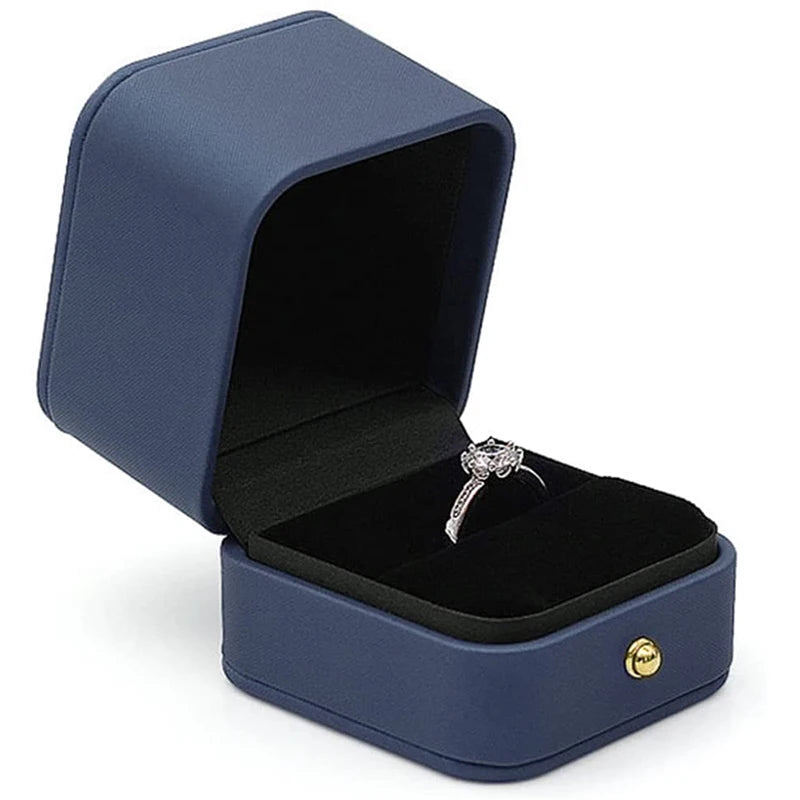 2025 Engagement Ring Box Double Slot Ring Boxes Leather Velvet Portable Jewelry Bearer Holder for Proposal Wedding Ceremony Oasis Select Blue-single ring other