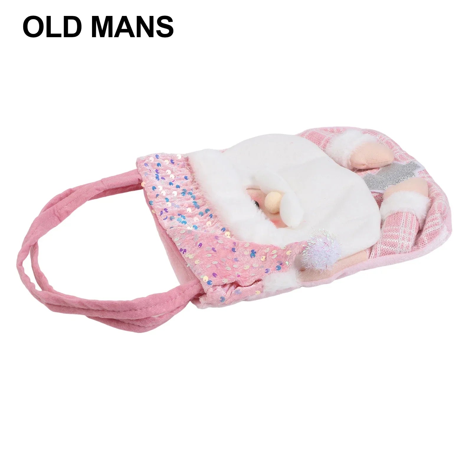 Christmas Bag with Cartoon Doll Fabric and Pink Beads Handheld Design Suitable for Holiday Use and Festive Parties Oasis Select