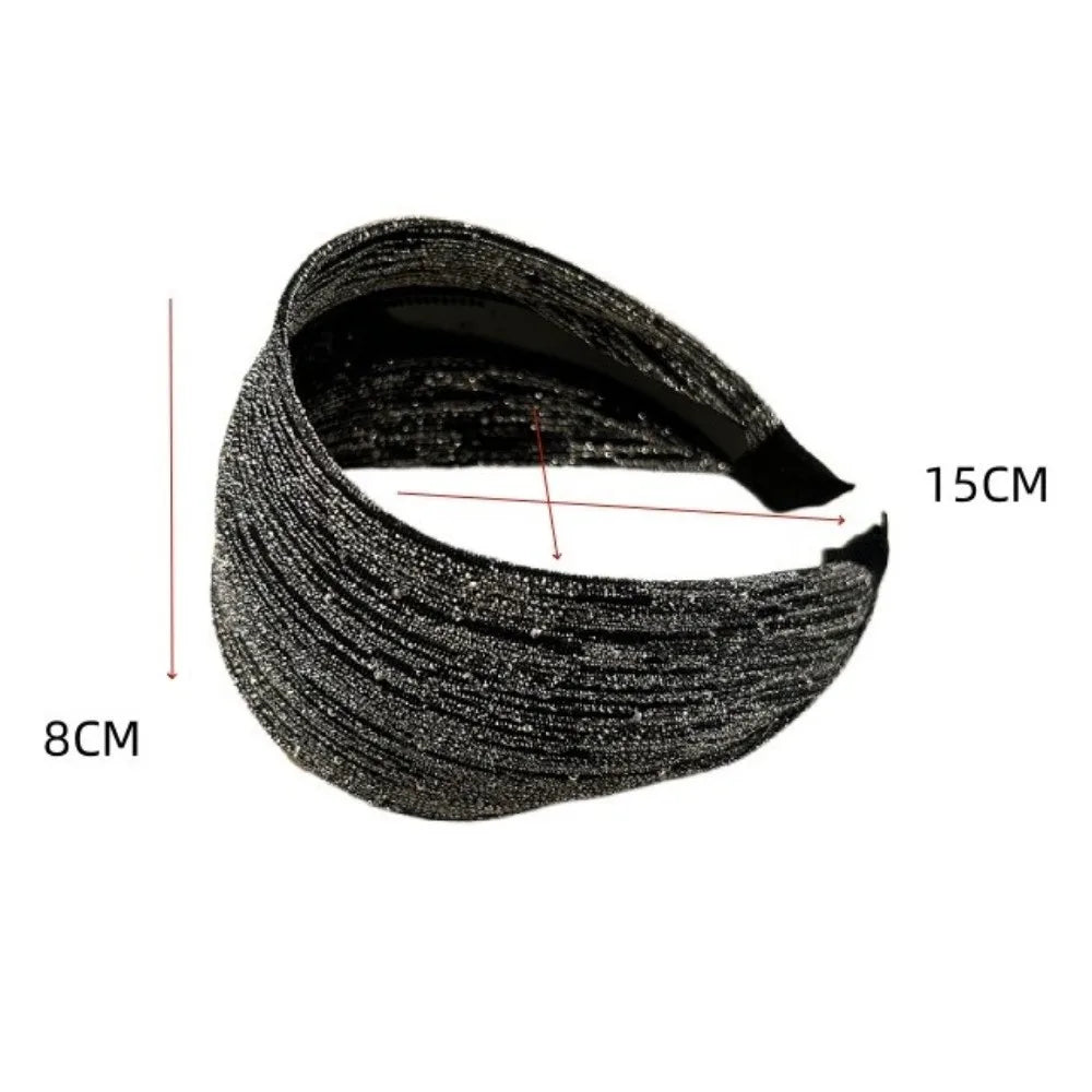Elegant Sparkling Rhinestones Headband Extra Wide Full Moon Star High-crowned Hair Hoop Deluxe Hairband Party Hair Accessory Oasis Select