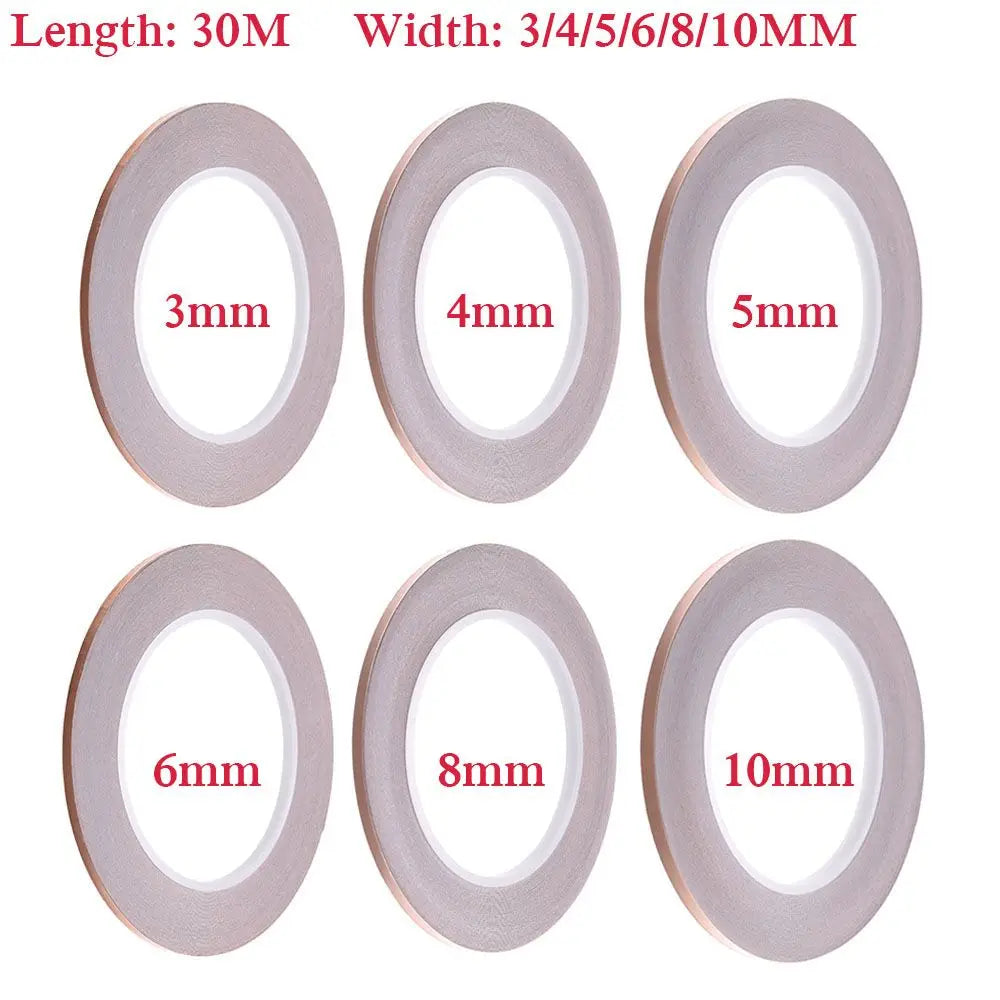 30 Meters Adhesive EMI Shielding Heat Resist Tape Single Side Conductive Copper Foil Tape Strip 3mm 4mm 5mm 6mm 8mm 10mm Oasis Select