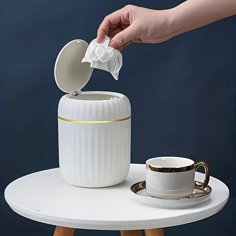 Mini Desktop Trash Can with Lid Garbage Waste Bin Organizer Bedroom Office Desk Storage Box Made Durable Plastic Home Supplies Oasis Select