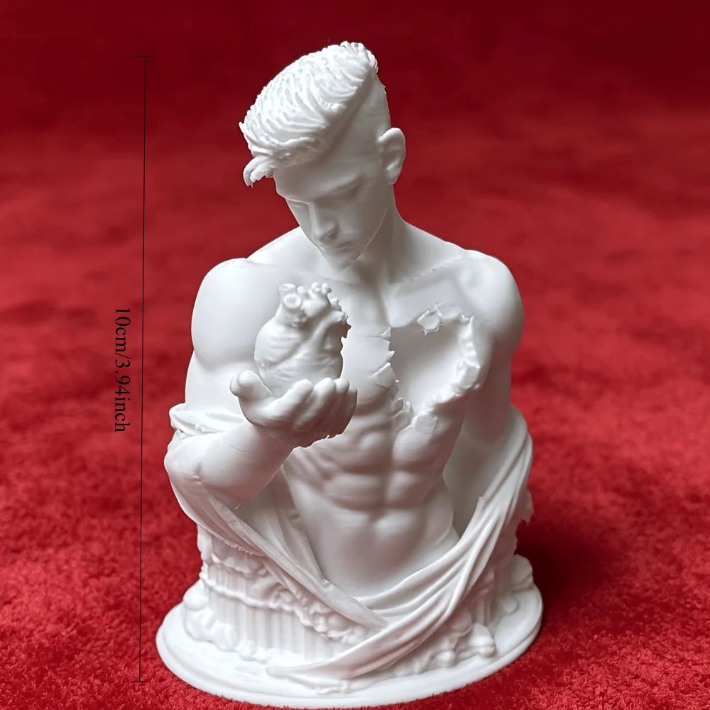 Broken Chest Male Bust Figurines 3D Printed Man Holding Anatomical Heart Sculpture Art Tabletop Decor for Home Office Desk Study Oasis Select