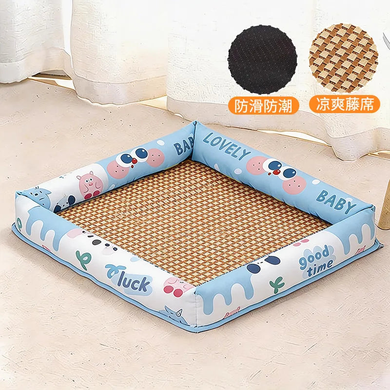 Summer cooling mat dog bed cat bed summer dog house pet supplies for Teddy and small dogs all‑season universal mattress Oasis Select B-Blue Cute Eye S-40x30cm