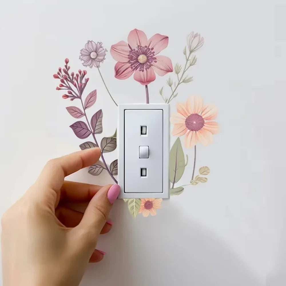 Beautiful Flowers Switch Wall Sticker PVC DIY Waterproof Sticker Removable Home Decoration Stickers Bedroom Bathroom Living Room Oasis Select C