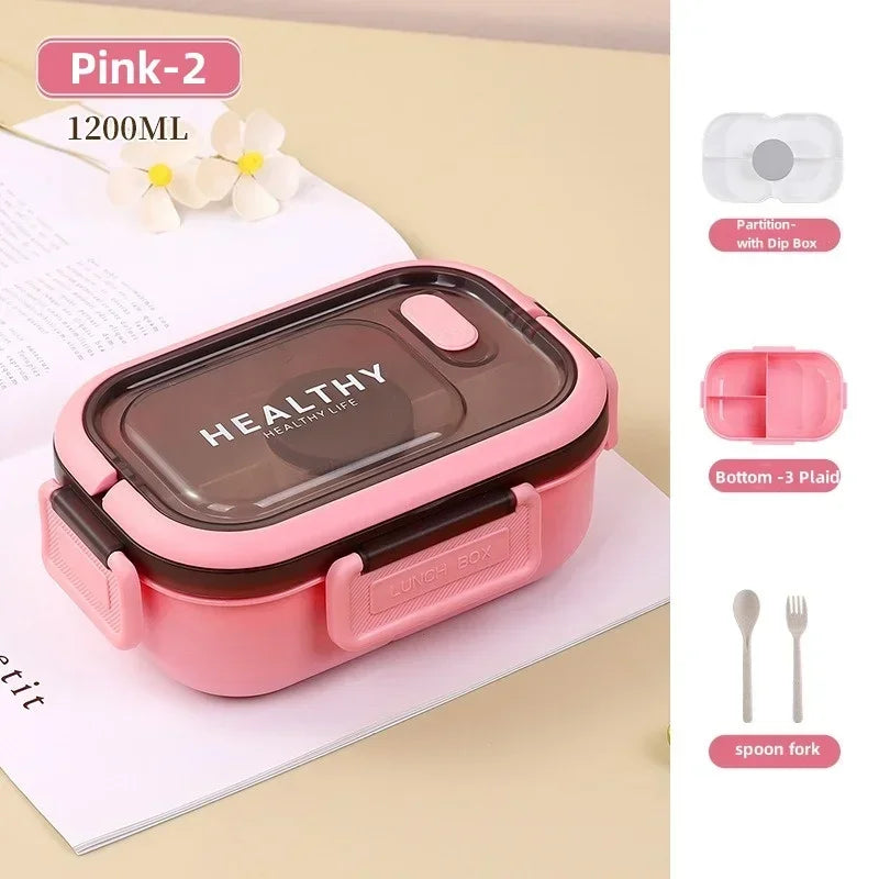 Lunch Box Multi-function 3 Grid Fruit Cartoon Sealed Sauce Salad Dressing Box for Kids Bento Loncheras Picnic Snacks Organizer Oasis Select Pink-2 2 1200ml