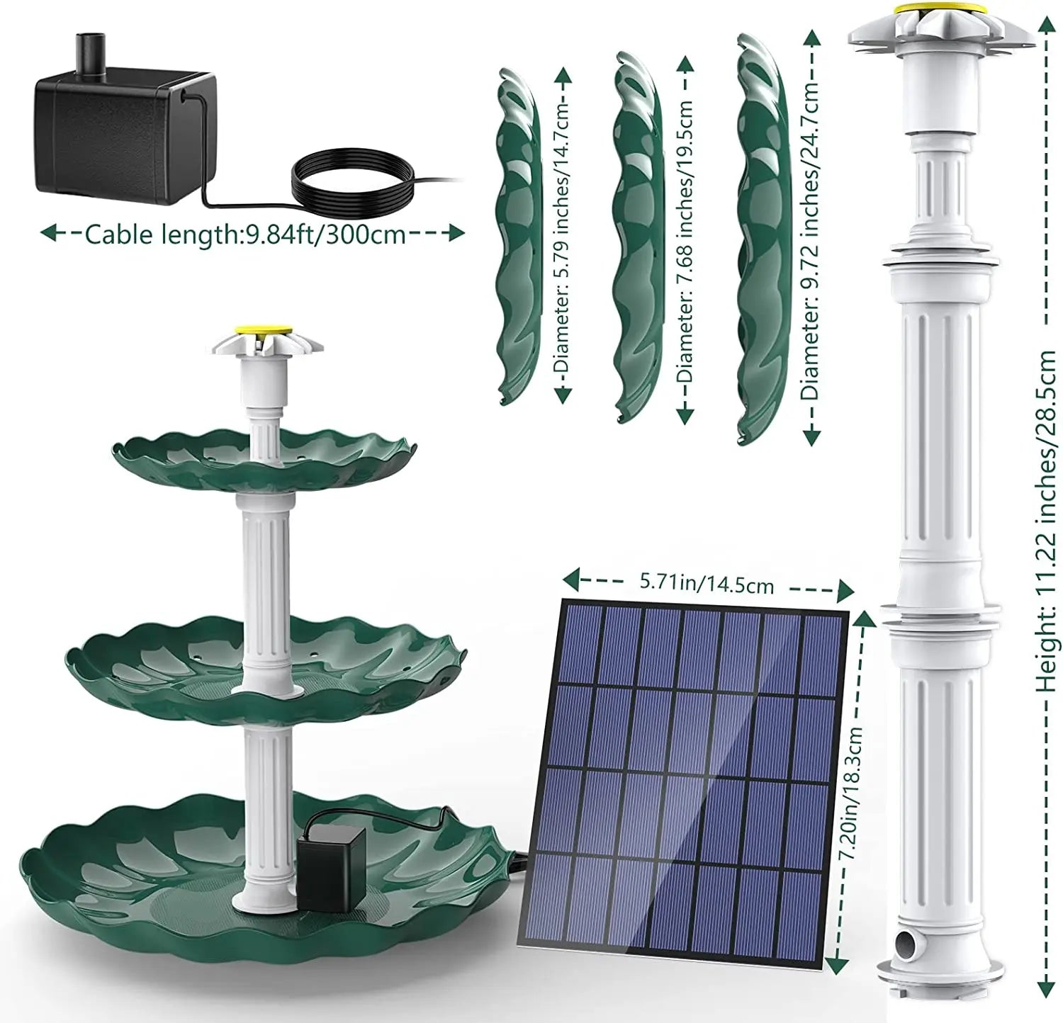 3 Tiered Bird Bath with 3W Solar Pump, DIY Solar Fountain Detachable and Suitable for Bird Bath, Garden Decoration Oasis Select