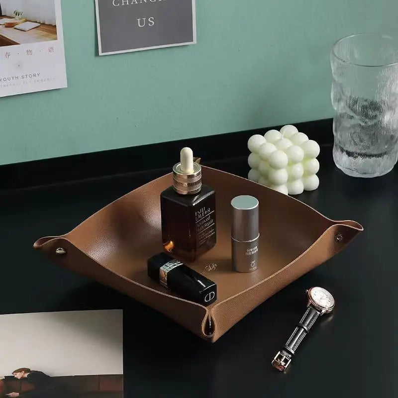 Living Room Entrance Key Storage Box Leather Desktop Cosmetics Storage Box Sundry European Tray Storage Box Oasis Select