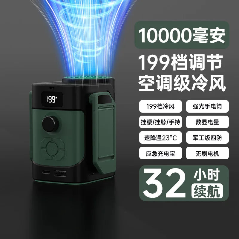 Waist-Mounted Fan with Bluetooth Speaker | Portable 2-in-1