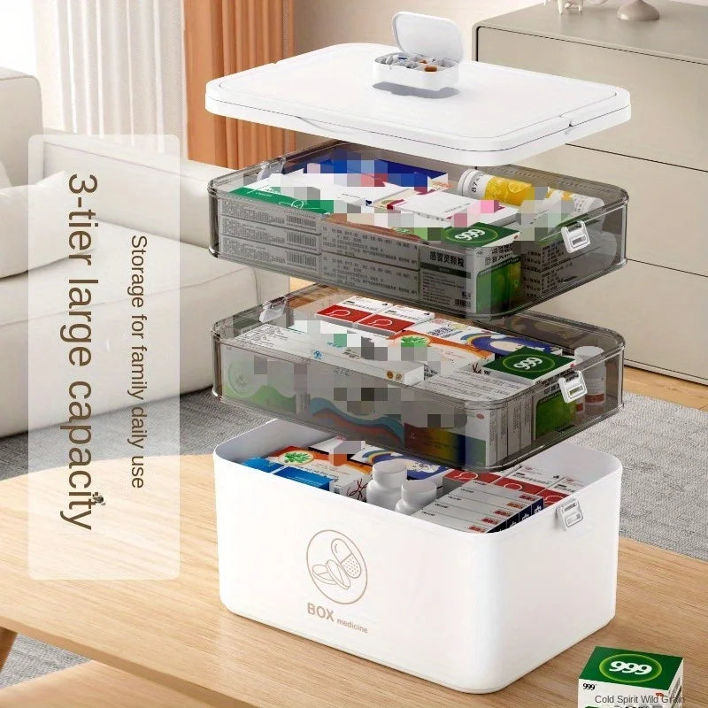 1pc Leak-Proof Medicine Organizer, 3-Tier First Aid Storage Cabinet Box, Compact Multifunctional Household Medical Kit for Home Oasis Select