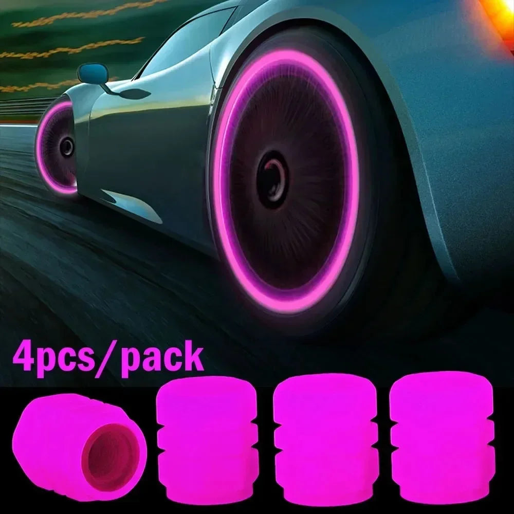 4/8/16/24pcs Tire Valve Caps Motorcycle Bike Wheel Nozzle Dustproof Tyre Valve Stem Fluorescent Night Glowing Car Accessories Oasis Select 4pcs (Pink)
