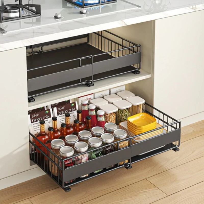 Retractable basket, drawer type seasoning tableware storage rack in kitchen cabinet, storage basket, wardrobe pull rack Oasis Select