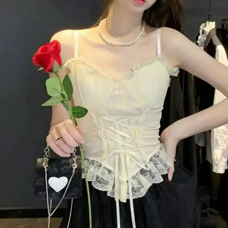 Clothes Blouses Sexy Crop Tops Women Corset Lace Bandage T-shirt Camisole Woman Sling Tank Top Fashion Sleeveless Waistcoat Oasis Select