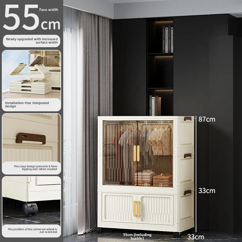 55-85 Children's simple wardrobe, clothes storage cabinet, multi-layer installation-free household snack locker, foldable Oasis Select 55CM A