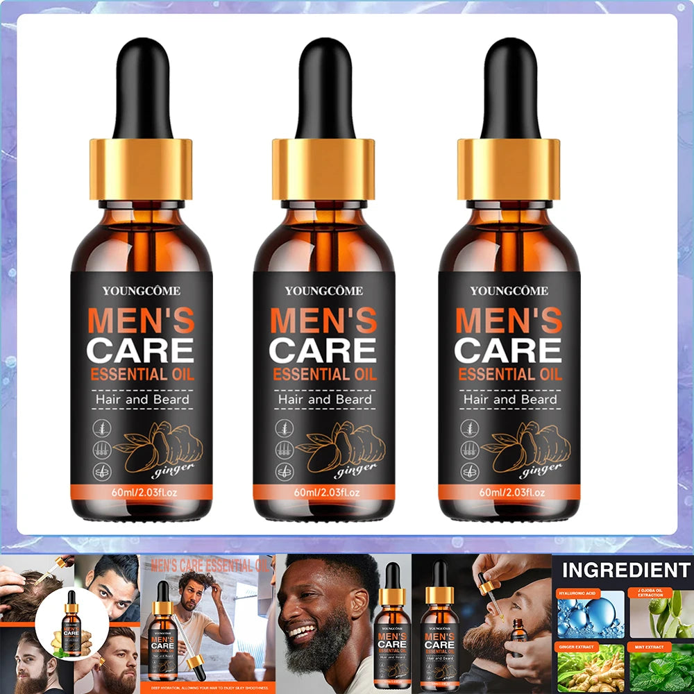 Men Beard Essential Oil Increase Moisturize Soft Smooth Nourish Thicken For Grooming Hair Facial Care Beard Growth Oil Care Oasis Select 60ml-3pcs