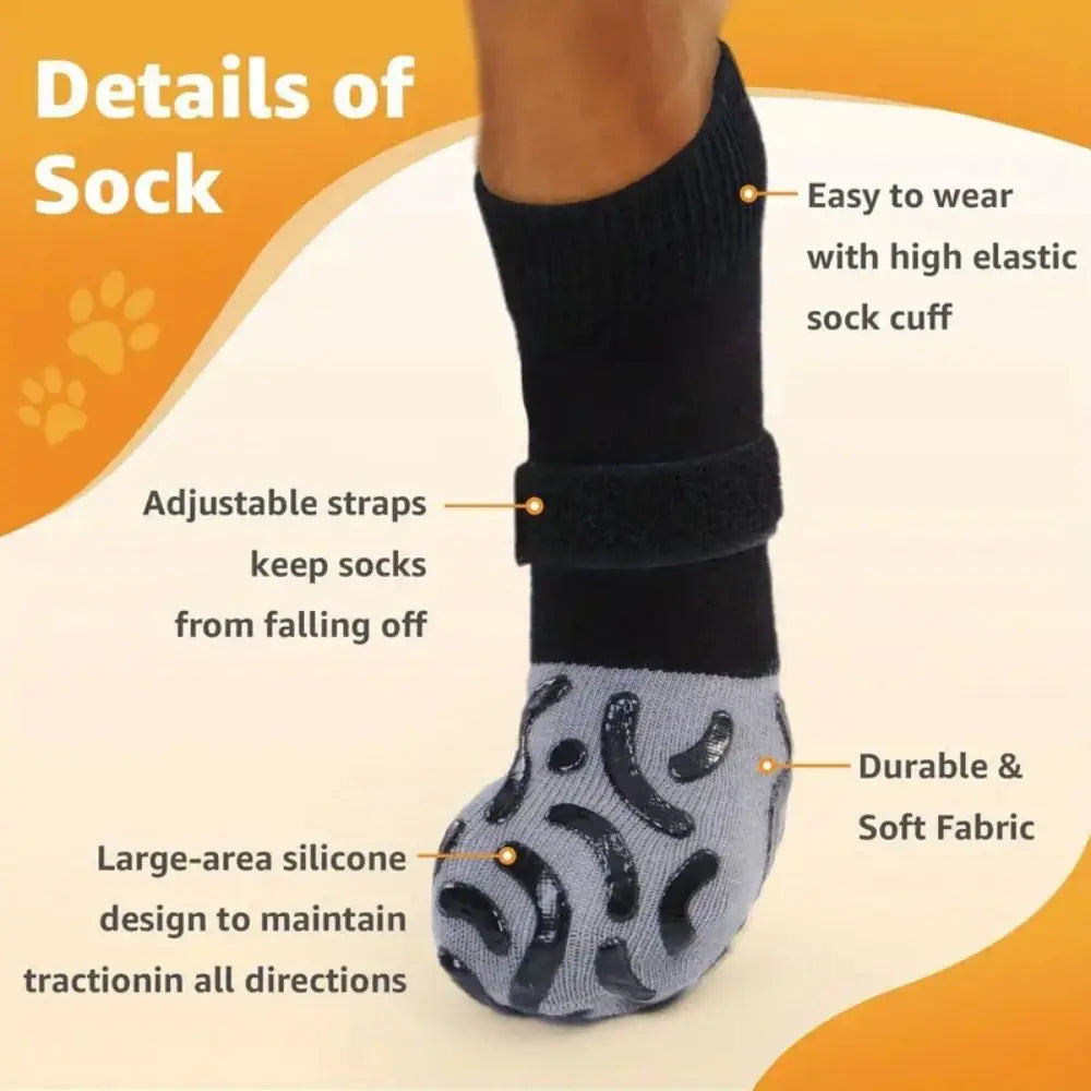 4PCS Anti-Slip Cozy Dog Socks Anti-Scratch Strong Grip Knitted Socks Adjustable Band Cotton Paw Protector Wooden Floors Oasis Select