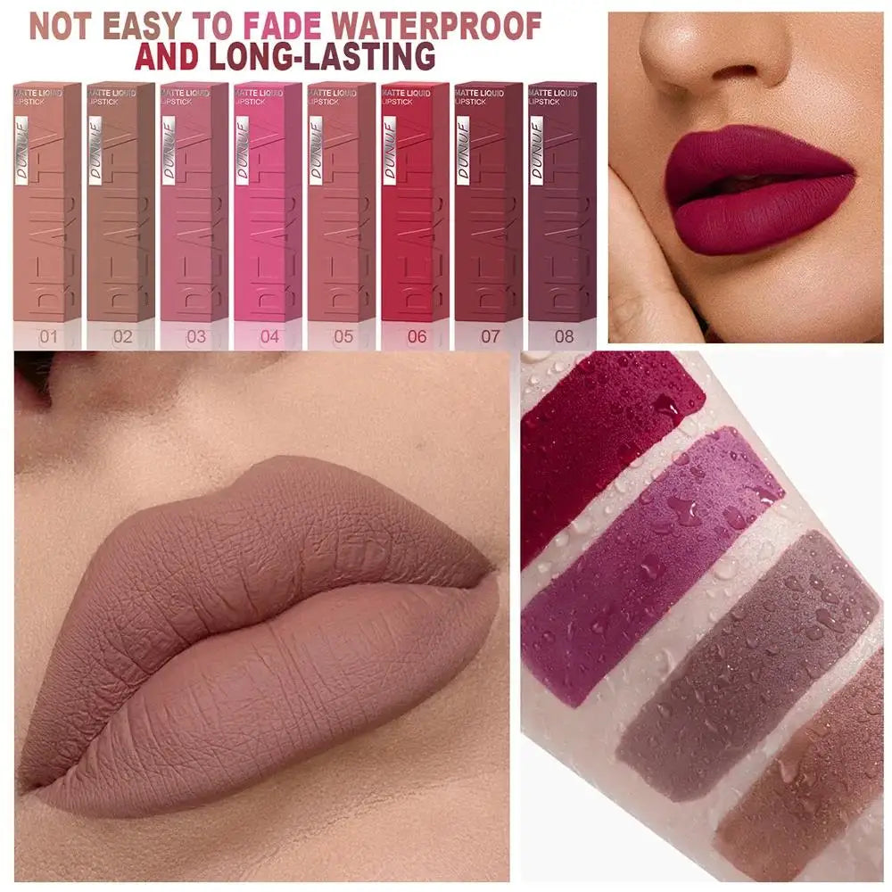 DUNUF 8-Piece Velvet Matte Liquid Lipstick Set – Waterproof