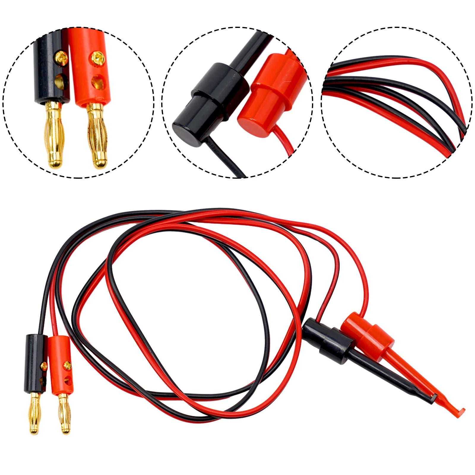 2PCS 4mm Banana Plug To Test Hook Clips 4mm Banana Plug Connector To Hook Clamp Adapter For Multimeter Test Leads Oasis Select