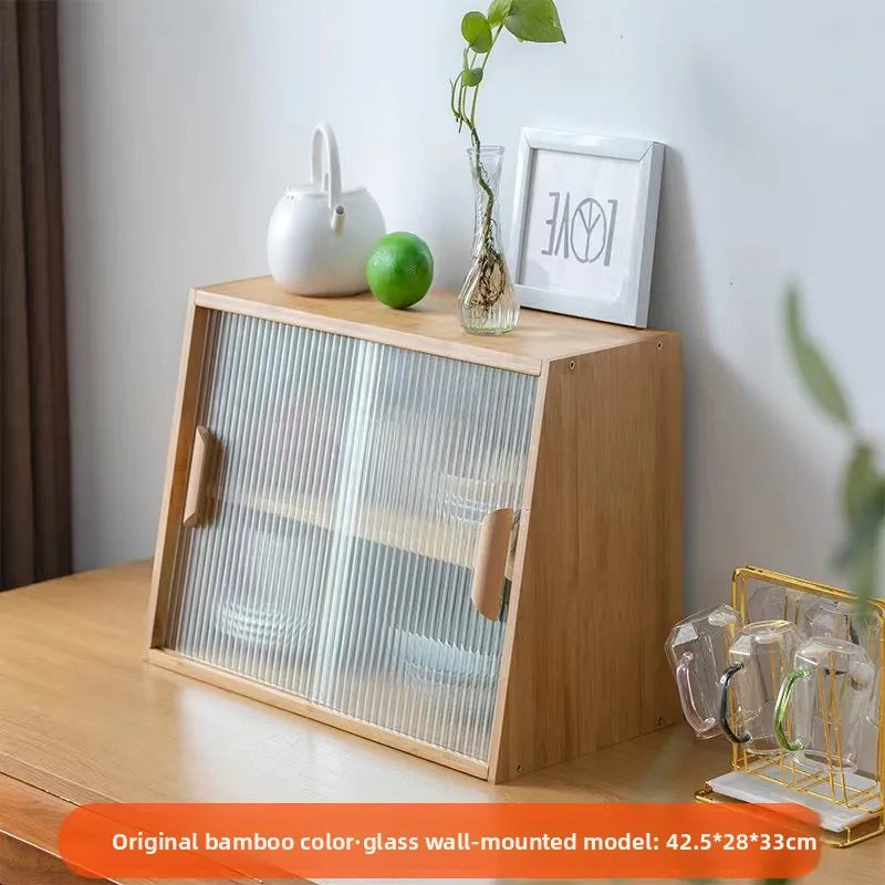 Japanese desktop dining side cabinet glass door display cabinet kitchen countertop cup storage rack household cabinet bamboo Oasis Select 40 primary colors