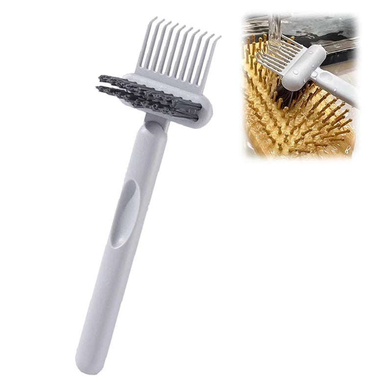 Dual-Action Hair Comb And Brush Cleaning Tool - Hairbrush Cleaner Rake with Brush Cleaning Solution for Salon Quality Care Oasis Select Gray