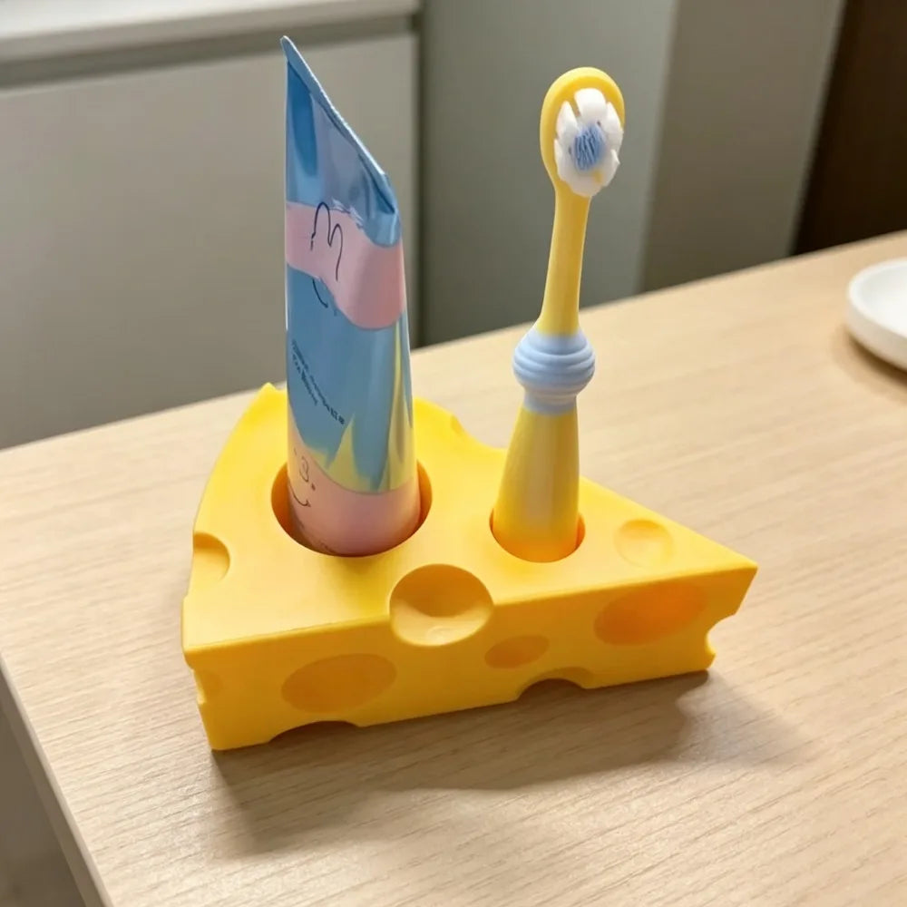 Cartoon Cheese Toothbrush Holder Bathroom Organizer Creative Toothbrush Stand Practical Home Decor Christmas Halloween Present Oasis Select