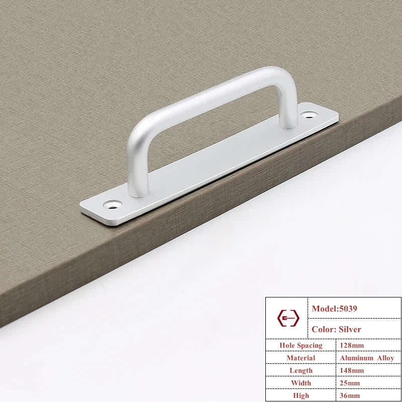 Aluminium Alloy Punch-free Furniture Cabinet Handle Sliding Barn Door Handle Pull And Flush Hardware Set Wood Door Drawer Handle Oasis Select Silver 128mm