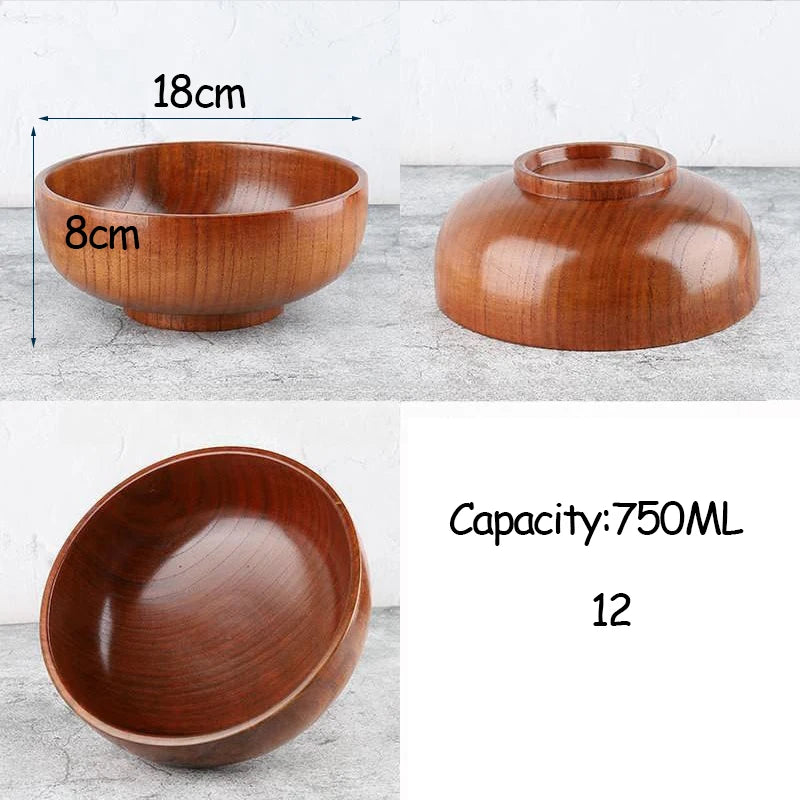 Japanese Style Acacia Wooden Bowl for Children's Dining Anti DropBowl Exclusive Wooden Bowl Retro Home Tableware Set Salad Bowl Oasis Select 12