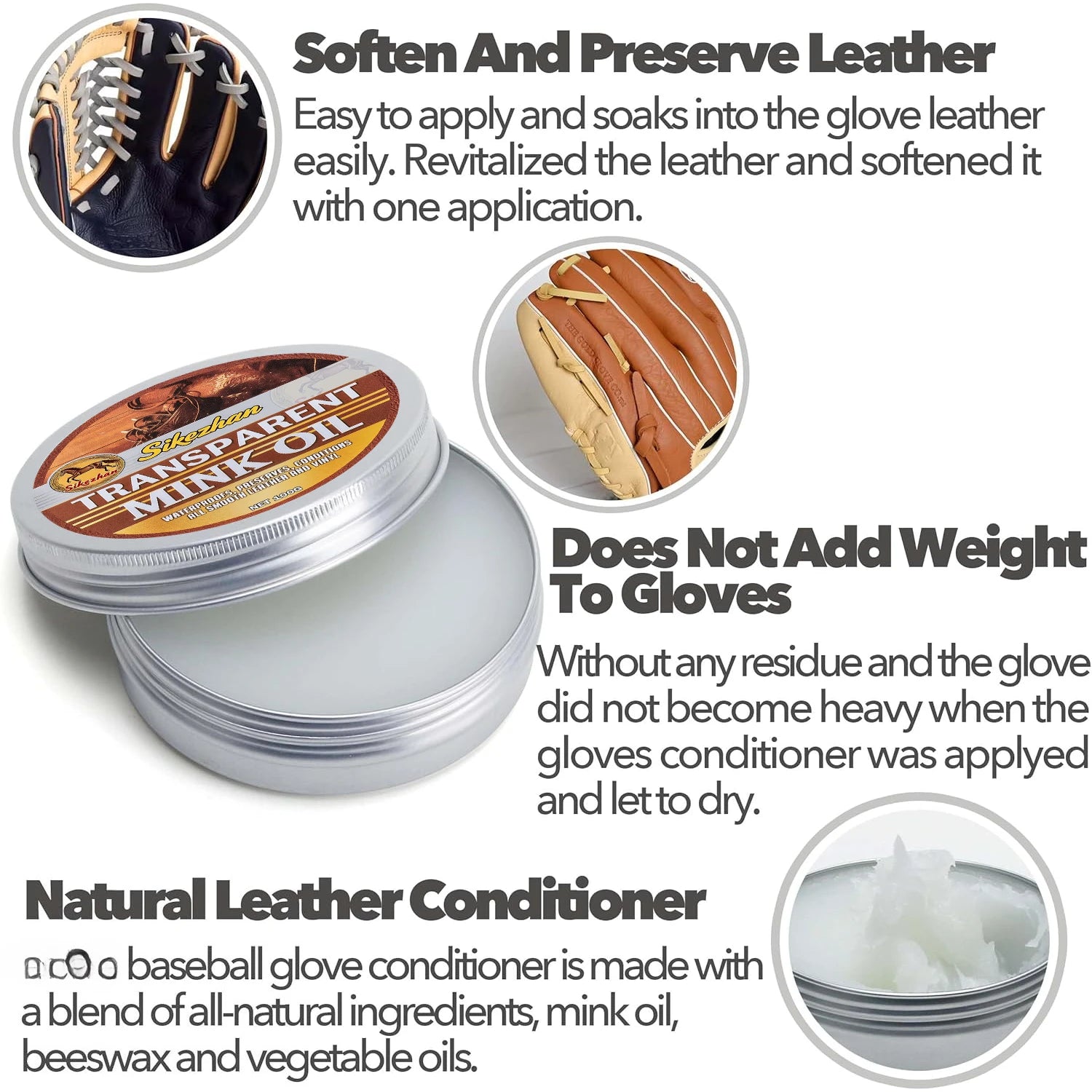 Baseball Glove Conditioner Cream Softens & Preserves Leather Restores Stiff Old Mitts Cleaner For Baseball Softball Accessories Oasis Select