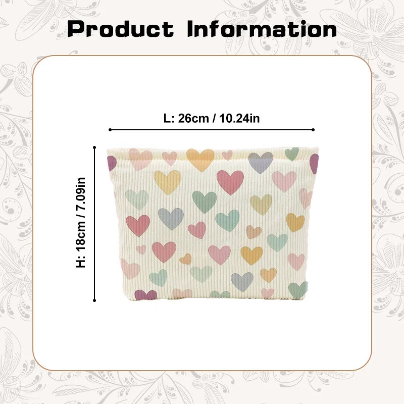 Portable Velvet Makeup Bag with A Colorful Heart-Patterned, Providing Women with Ample Space for Holding Toiletries Cosmetic Bag Oasis Select