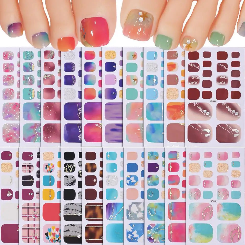 22tips/Sheet Glitter Toenail Stickers Glittering Full Wraps for Summer Pool and Beach for Nail Art and Decorative Nail Decals Oasis Select
