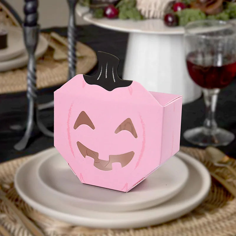 10Pcs Halloween Pink Pumpkin Shaped Candy Boxes Gift Boxes Mini Treat Boxes Container for Halloween Party Decoration Supplies Oasis Select