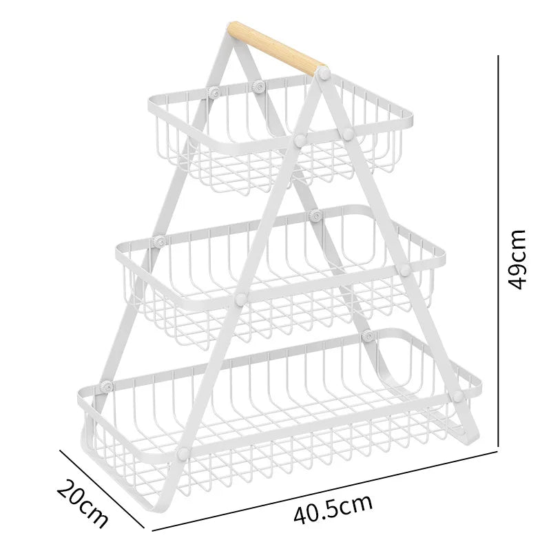 Kitchen Multifunctional Vegetable and Fruit Storage Rack Fruit Plate Snack Vegetable Shelf Portable Candy Tray Fruit Basket Oasis Select Three floors white