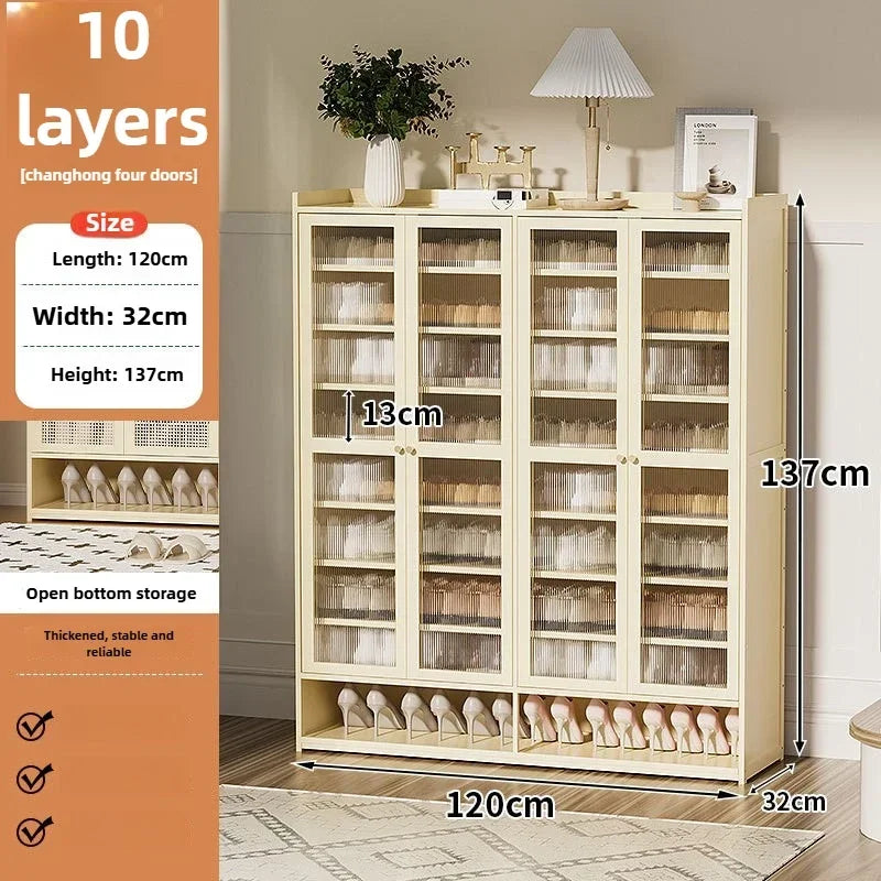 Multi-functional Shoe cabinet Household multi-layer shoe rack Entrance cabinet Large capacity storage dust aisle Oasis Select Milky white J
