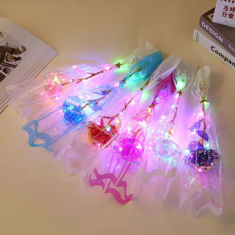 LED Gold Foil Rose with Gift Bag Valentine's Day Mother's Day Teacher's Day Gift Artificial Flower Graduation Gifts for Students Oasis Select