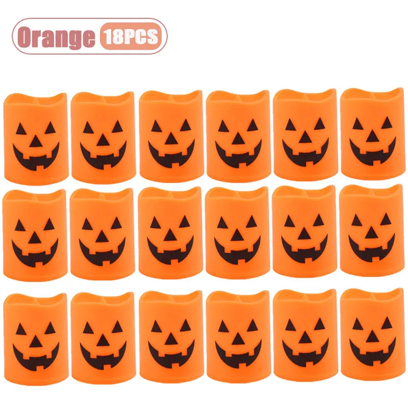 6-60PCS Halloween Flickering LED Candle Holder Skull Ghost Pumpkin Lantern Spooky Decoration for Haunted House Centerpiece Oasis Select Orange-18PCS