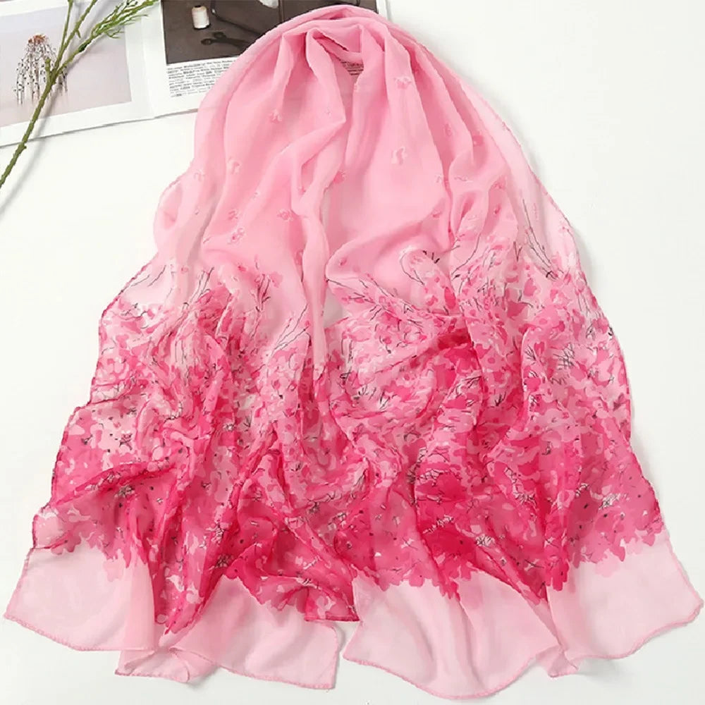 Fashion 160*50cm Chiffon Scarf Sunscreen Gradient Shawl Silk Washable Flower Print Long Wrap Shawl for Women Oasis Select 07