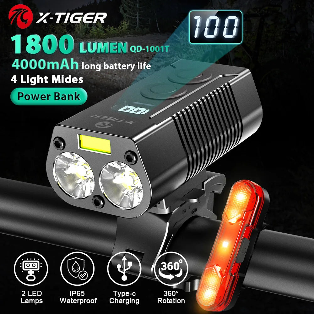 X-TIGER Bike Light Rainproof With Power Bank Rechargeable LED Lamp 4000mAh MTB Front Lamp Headlight Aluminum Bicycle Light Oasis Select