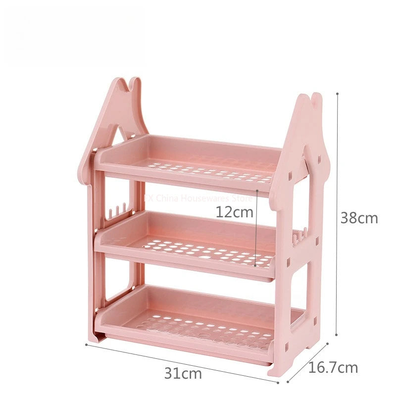 Small House Style 2/3 Layer Kitchen Spice Rack Organizer Plastic Condiment Bottle Shelf for Counter/Bathroom/Desktop Oasis Select 3 Tiers Rose