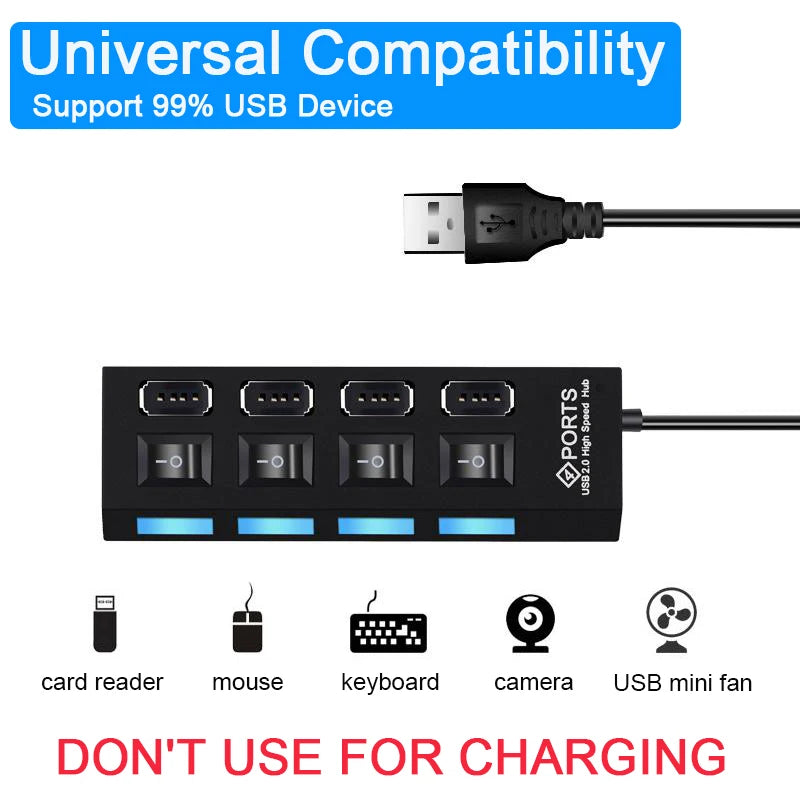 High Speed 4/7 Ports USB HUB 2.0 Adapter Expander Multi USB Splitter Multiple Extender with LED Lamp Switch for PC Laptop Oasis Select