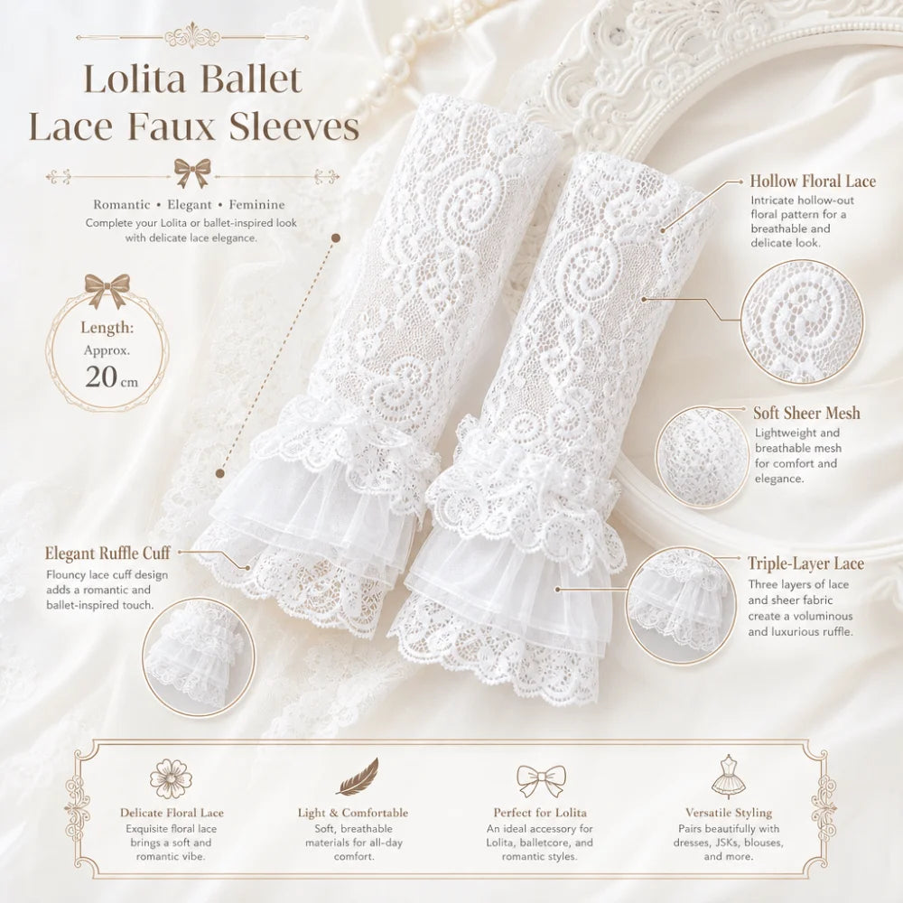 Ruched Pleated Detachable Cuffs 3 Layers Lolita Fake Flared Sleeves Fingerless Gloves Ballet Style Lace Fake Sleeves Cuff Oasis Select