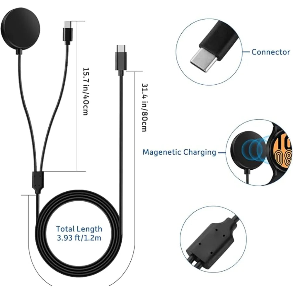 2-in-1 USB-C Charger for Samsung Galaxy Watch 7/6/5 Pro Smartwatch Charging Cable Oasis Select