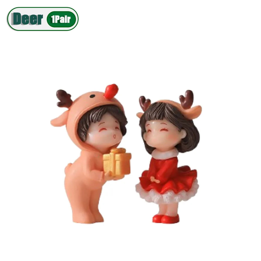 1-20Pairs Mini Christmas Couple Dolls DIY Christmas Decoration Accessories Cute Christmas Couple Dolls Desktop Ornaments Oasis Select Deer-1Pair As Shown